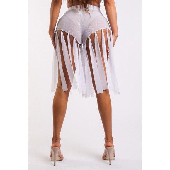 Women's Elastic Waist Casual Fringed Mesh Solid Sexy Shorts Size S, M, L - Picture 8 of 11